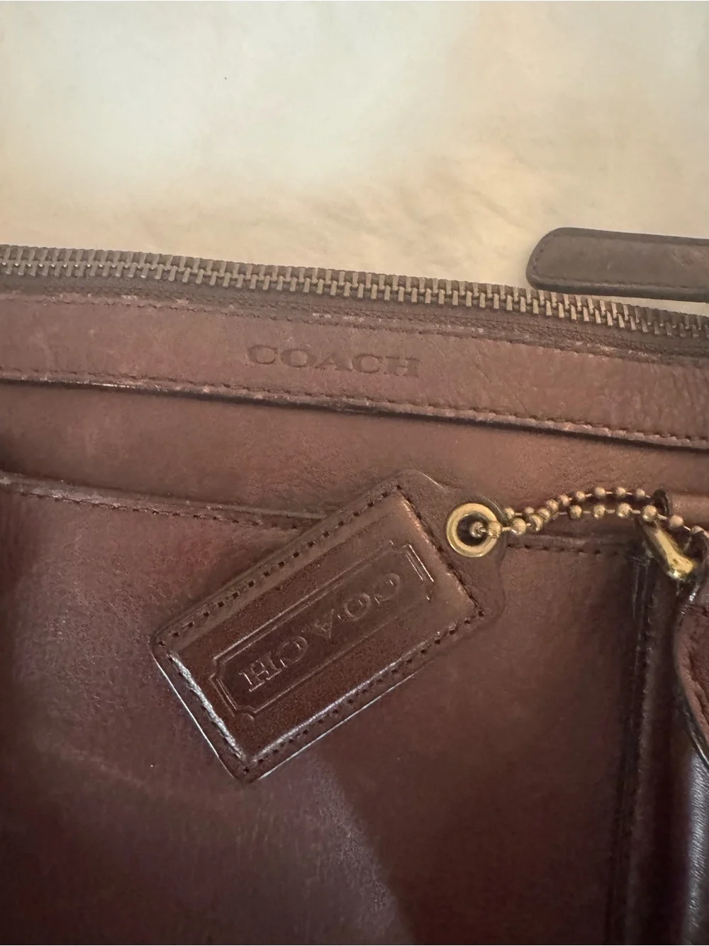 Coach Brown Leather Men’s Briefcase with Brass Accent